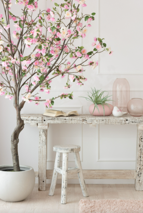 Arbre En Fleurs Plastique Rose/Marron Large - J-LINE