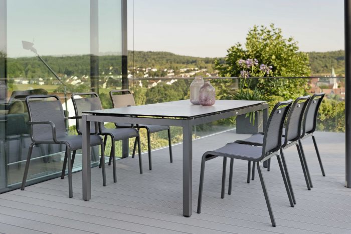 Chaise empilable-aluminium-anthracite-textilène -carbone