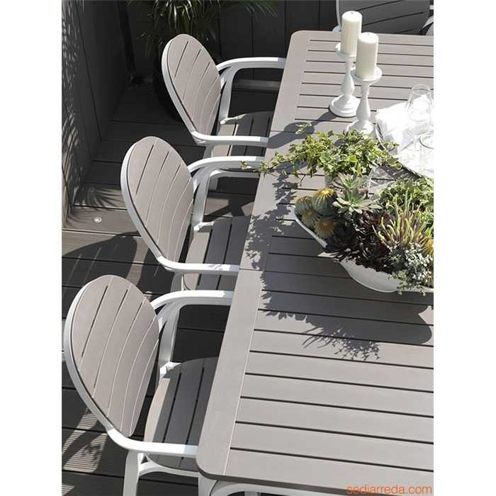 Ensemble extensible alloro 210/280 cm blanc/taupe  avec 6 chaises palma -  Nnardi