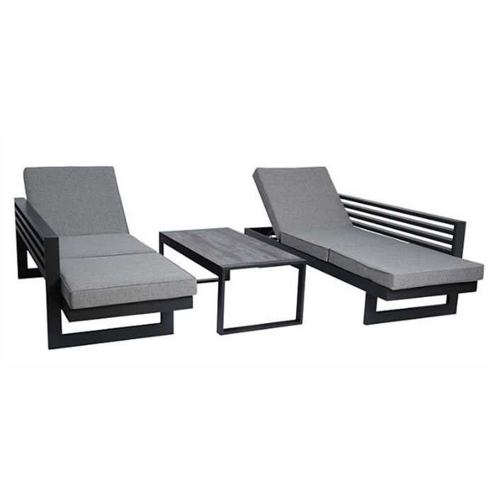 HOLLY Banc / bain de soleil STERN aluminium anthracite textilène gris