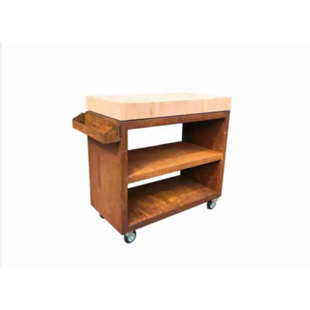 Table roulante avec planche en bois et bac à épices Quoco Tavolo Pro large Corten, '39020012, CORTEN, TAVOLO PRO, 20012, TAVOLO PRO L CORTEN, 8719992234127
