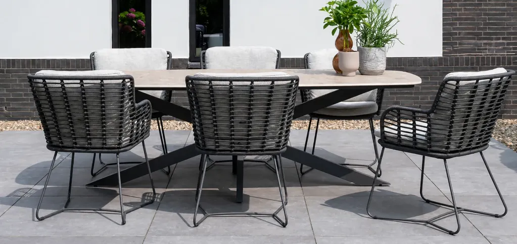 [4SO-21382591597] Ensemble de jardin Prado & Fabrice – Table céramique 240 cm + 6 chaises ultra confort | 4 Seasons Outdoor