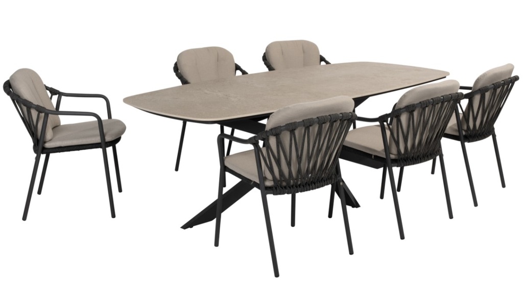 [4SO-9159791579] Ensemble de jardin Prado + 6 chaises Manitoba anthracite – table céramique 240 cm – Taste by 4 Seasons Outdoor