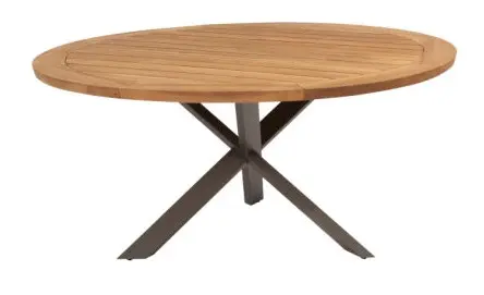 [4SO-91596 91306] Prado Table ronde - Pieds en aluminium couleur terre et plateau en teck - Diamètre: 160 cm
