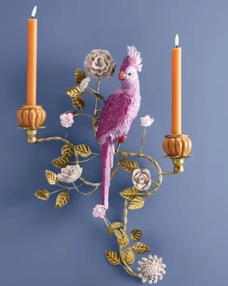 Applique perroquet (orange, rose poly,métal) 