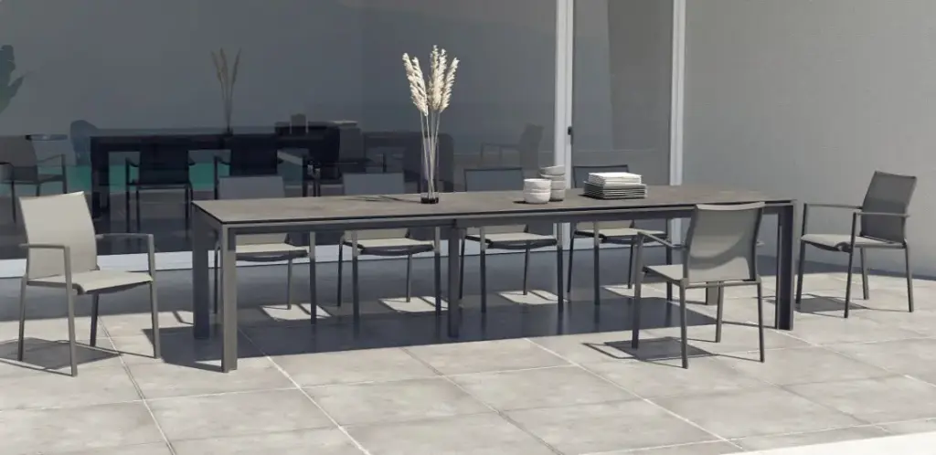 [4SO-9128891298] Ensemble de jardin 10 places Melbourne + table extensible Optimum – ensemble repas extérieur Belgique