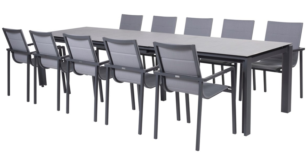 [4SO - 90446 91298] Ensemble de jardin extensible aluminium et céramique – Table OPTIMUM 220-340 cm + 10 chaises BARI empilables | 4 Seasons Outdoor