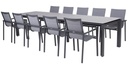 Ensemble de jardin extensible aluminium et céramique – Table OPTIMUM 220-340 cm + 10 chaises BARI empilables | 4 Seasons Outdoor