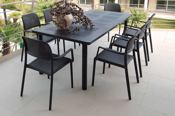 [NARDI ENSEMBLE ANTHRACITE LIBECCIO BORA] Ensemble de jardin en résine anthracite extensible libeccio et 6 chaises BORA - Nardi