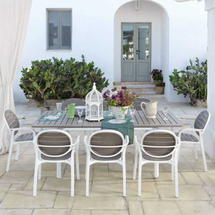 [NARDI ENSEMBLE ALLORO TAUPE] Ensemble extensible alloro 210/280 cm blanc/taupe avec 6 chaises palma - Nnardi, ALLORO PALMA, NNARDI.4285202000