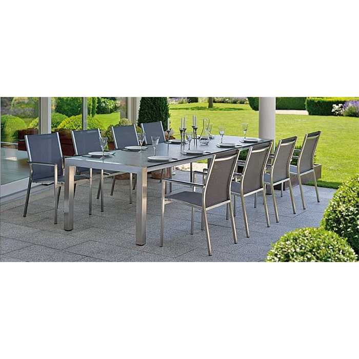 [STERN ENSEMBLE INOX] Ensemble de jardin avec une table extensible 174/254 en inox et 6 chaises CARDIFF en inox - STERN