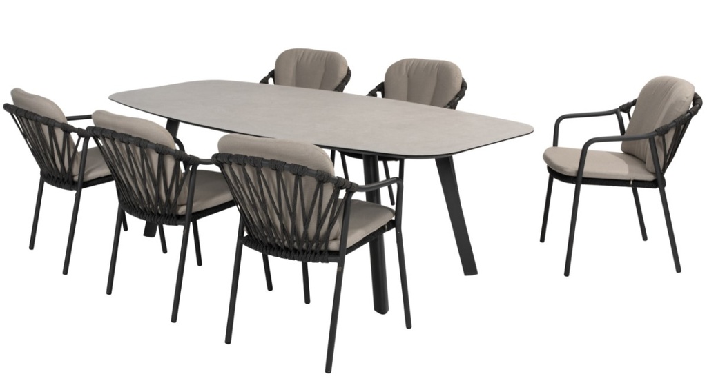 [4SO MANITOBA MANOLO] Ensemble de jardin Manitoba & Manolo anthracite – Table céramique 240 cm + 6 chaises | 4 Seasons Outdoor