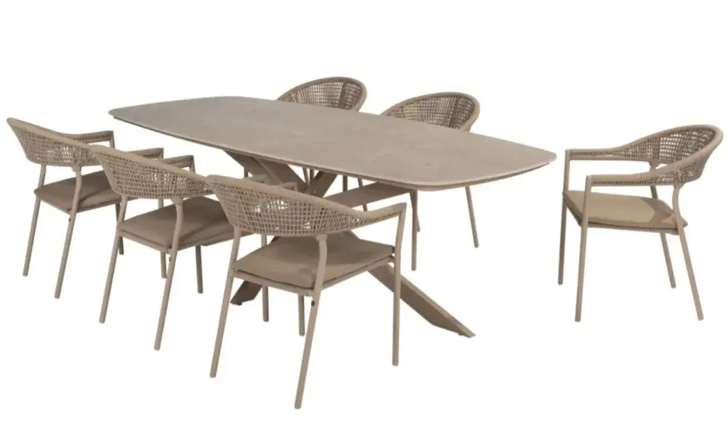 [4SO-PRADO SIENNA LATTE] Ensemble de jardin Prado & Sienna latté – Table céramique 240 cm + 6 chaises | 4 Seasons Outdoor