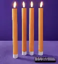 Bougie à tige LED S/4, Orange en cire véritable/plastique, LED, 24,5 cm
