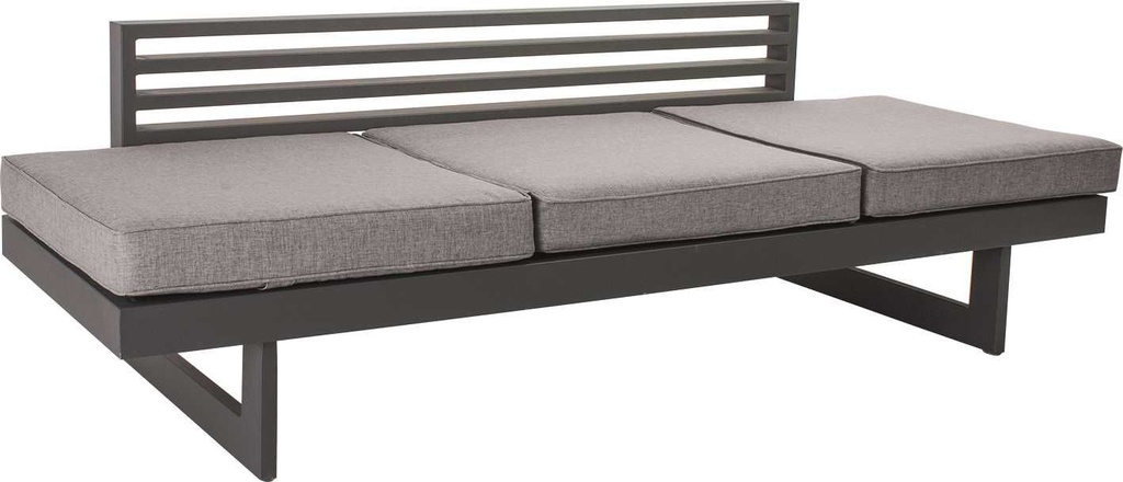 [STERN-414904] HOLLY Banc - canapé - transat en aluminium anthracite textilène gris carbone et coussins gris satiné 216x80x68 cm - STERN