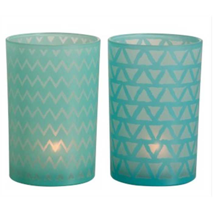 Photophore en verre bleu - lot de 2 - J-LINE, 5415203818966