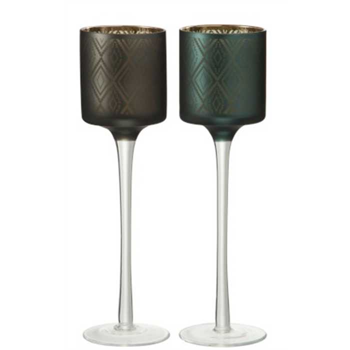 Photophore sur pied geometrique verre vert/or large assortiment de 2, 5415203751843