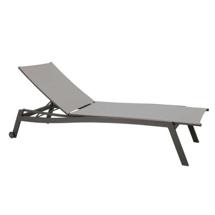 [STERN 418440 TRANSAT ALU ANTHRACITE] Transat à roulettes - 70x201x38 cm - aluminium anthracite textilène argent - ALLROUND - STERN