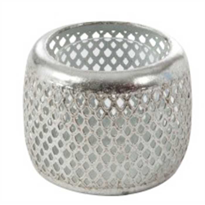 Bougeoir grillage métal argent 15x15x11cm - J-LINE, 67702, 5415203677020